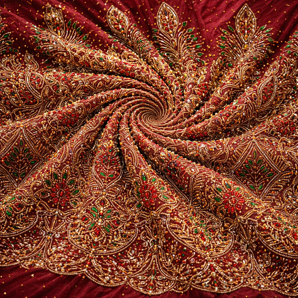 Maroon Embroidered Sequin Net Lace Fabric